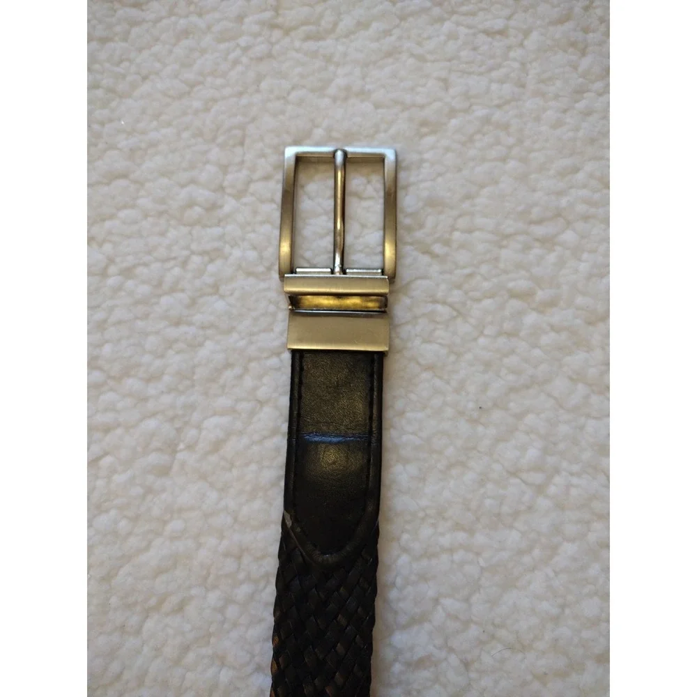 Unbranded Braided Belt Boy Small 22-24 Black Silver Buckle Bonded Leather Casual
